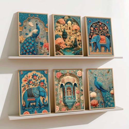 Image of kotart Traditional Wall Painting With Frame Vastu Peacock For Living Room Bed Room Hotel Wall Decor Digital Reprint engineered wood Set of 6 (13X17 inch)