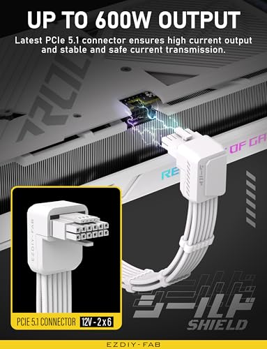 EZDIY-FAB Shield PCIE 5.1 GPU Extension Cable with 90 Degree 12V