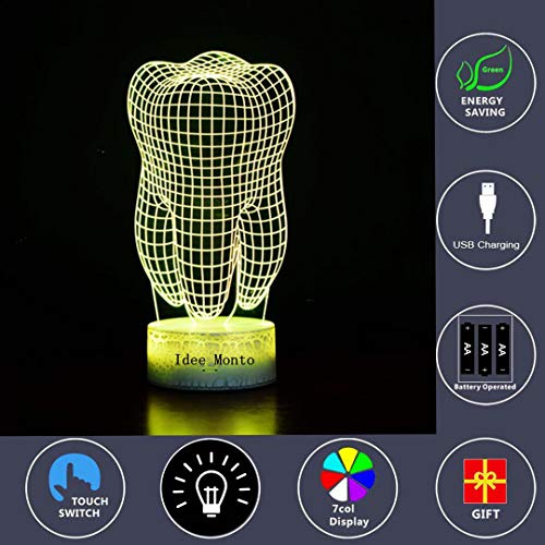 image for Idee Monto 3D Night Light Lamp Tooth Shape Touch Table Lighting 7 Colo