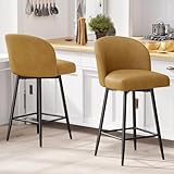 Daluvenix Counter Height Bar Stools Set of 2,360° Swivel Barstools with High Back and Metal Legs,26' Seat Height, Upholstered PU Leather Bar Chairs for Kitchen Island, Dining Room,Cafes,Yellow