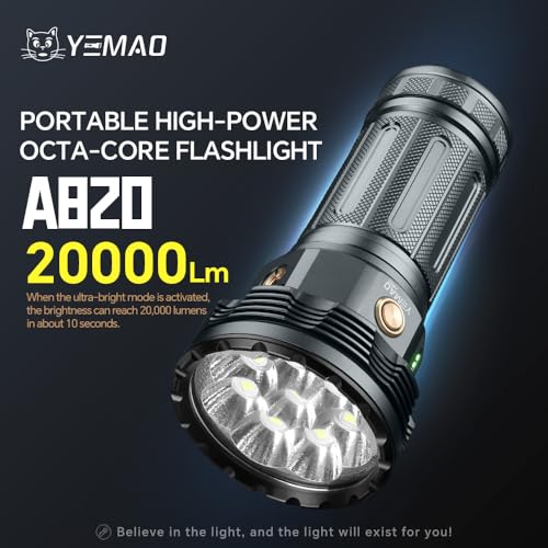Yemao Rechargeable Flashlights 20000 High Lumens, Brightest Flashlight, Super Bright LED Flashlight Type C Charged, 5 Modes Long Lasting 60 Hours, for Emergencies, Camping, Outdoor, Caving — view 4