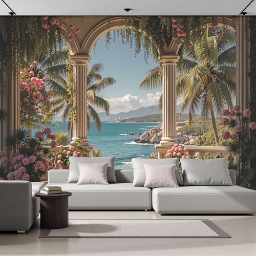 Papel Pintado 3D Océano tropical Con Costa de los Arcos 250x175cm Fotomurales Seda, Fuera De La Ventana Papel Tapiz Grande Murales Fotográfico Moderno Decoración de Paredes