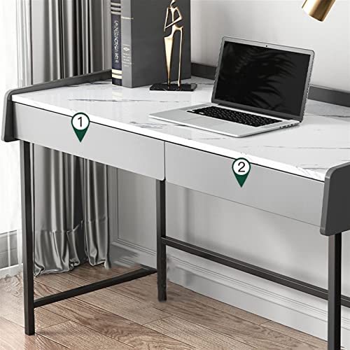 YUHUAWF Biurko komputerowe nowoczesne biurko Light Luxus marmurowa tekstura biurko Home Desktop Pc. Laptop biurko z 2 szufladami i stalowymi nogami, ochrona pomieszczenia biurko