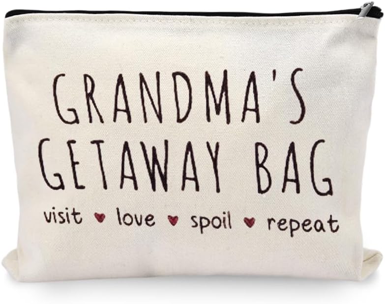 Grandma Birthday Gift Bag for Grammy Christmas Gifts for Grandma Makeup Bag with Zipper for New Grandmother Travel Bags for Women Grandma's Getaway Bag for Grammy Mothers Day Gifts for Nana Gigi