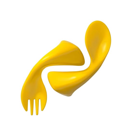 UNIHIN Baby Spoon and Fork Curved Design,Silicone Self Feeding Training Spoons with Travel Case for Infant Baby,BPA Free (Yellow)