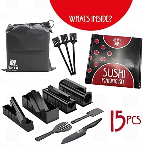 The Kit Company Sushi Making Kit | 15 pcs Equipment & Tools inc Detailed ebook | Professional Sushi Knife, Spatula with Carry Case