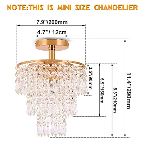 FRIXCHUR Small Crystal Chandelier Light Fixture 7.9" Flush Mount Ceiling Light Gold Crystal Chandeliers for Hallway Kitchen Foyer Bedroom Dining Room - Image 2