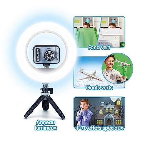 VTech KidiZoom Vidéo Studio PRO Appareil Photo Numérique Enfant Selfie Vidéo HD Écran Couleur avec Ring Trépied Fond et Gants Verts Cadeau de à Contenu en Français - vue 4