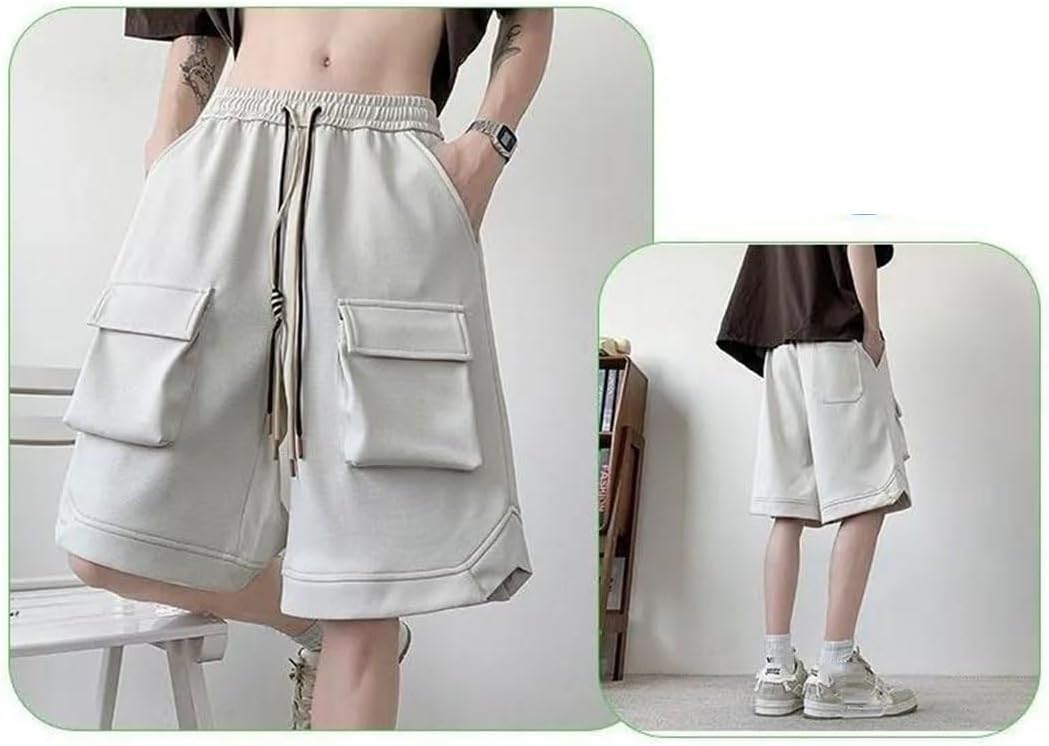Men Summer Ice Silk Loose Fit Panel Shorts