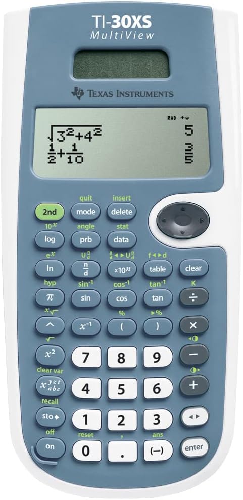 Texas Instruments TI-30XS MultiView School Calculator (up to 4-line display, solar and battery operated)