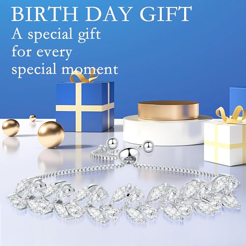 14K Gold Plated Tennis Bracelet Cubic Zirconia Classic Adjustable Bracelet Silver Bracelets for Women Girls Birthday Valentine Mother's Day Jewelry Gift2