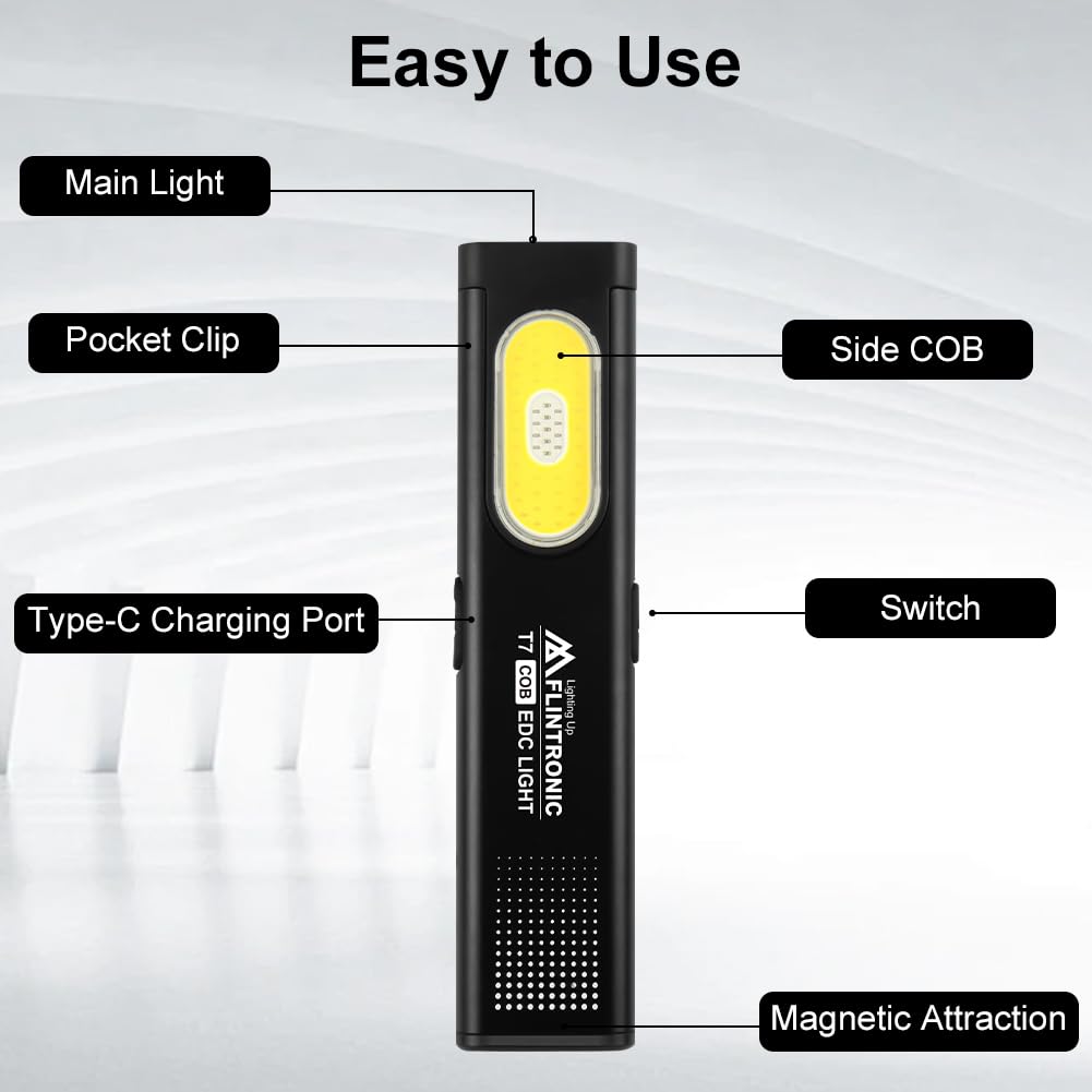 Mini LED Torch Rechargeable, 550 Lumen Small Torch EDC Super Bright With Magnetic Base, 80° Rotatable Flashlight, USB-C, Camping Torchs For Working