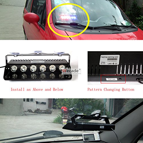Wecade® 16 Changing Modes 6W Super Bright Led Visor Dashboard Windshield Emergency Hazard Warning Strobe Lights (Blue) #TOP3