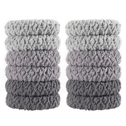 12pcs Thick No Damage Hair Ties for Women,Soft Seamless Scrunchies for Girl,Elastic Ponytail Holders Hair Accessories (Gray)