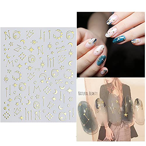 8 Sheets Stars Moon Nail Art Stickers 3D Metallic Self-Adhesive Gold Silver Geometry Star Moon Planet Nail Decals For Acrylic Nail Supplies Diy Manicure Nail Decoration Accessories #TOP3