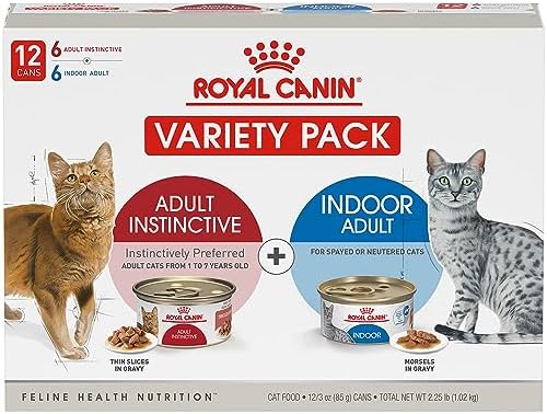 Royal Canin Feline Health Nutrition Indoor Adult & Adult Instinctive Wet Cat Food Variety Pack, Supports Healthy Digestion, Balanced Nutrition and Weight Management, 3 oz, 12 Pack