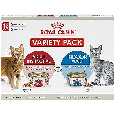 Royal Canin Feline Health Nutrition Indoor Adult & Adult Instinctive Wet Cat Food Variety Pack, Supports Healthy Digestion, Balanced Nutrition and Weight Management, 3 oz, 12 Pack