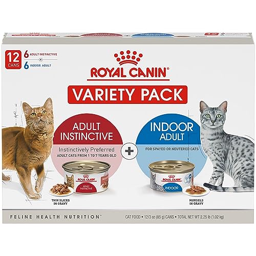 Royal Canin Feline Health Nutrition Indoor Adult & Adult Instinctive Wet Cat Food Variety Pack, Supports Healthy Digestion, Balanced Nutrition and Weight Management, 3 oz, 12 Pack
