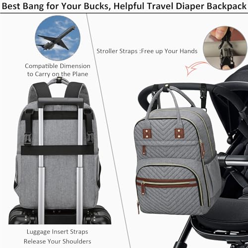 Image of Tenot Diaper Bag Backpack for Women with Changing Pad, Baby Bag with Insulated Pockets Multifunctional Diaper Bags For Baby Girl Boy Waterproof Baby Bags For Boys Girls Maternity Bag Grey