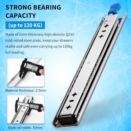 YENUO Locking Heavy Duty Drawer Slides Full Extension 12 14 1618 20 22 24 26 28 30 32 34 36 38 40 Inch Side Mount Ball Bearing Metal Rails Track Guide Glides Runners 230 Lb 1 Pair (24 Inch, With Lock)