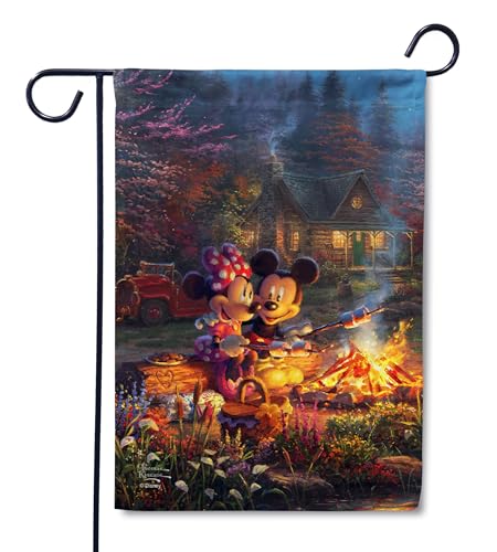 Flagology, Thomas Kinkade Disney Mickey Mouse & Minnie Mouse,Mickey and Minnie Sweetheart Campfire – Garden Flag 12