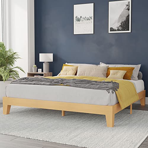 Flash Furniture Evelyn Wooden Platform Bed - Natural Pine Finish - King - Wooden Slat Support - No Box Spring Required - Easy Assembly #TOP1