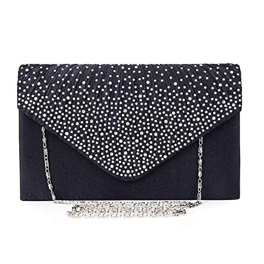 GDLLBAO dam handväska aftonväska clutch satin kväll party brudväska diamant koppling axelväska brudbal handväska svart