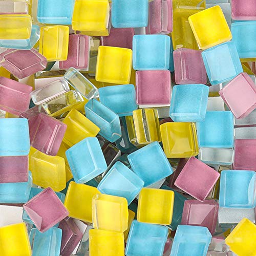 220 Pieces/200G Square Mixed Colors Shine Crystal Series Mosaic Tiles, Glass Mosaic Tiles Glitter Crystal Mosaic Perfect For Home Decoration Crafts, 1X1 Cm (Pink Blue Yellow Mix) #TOP2