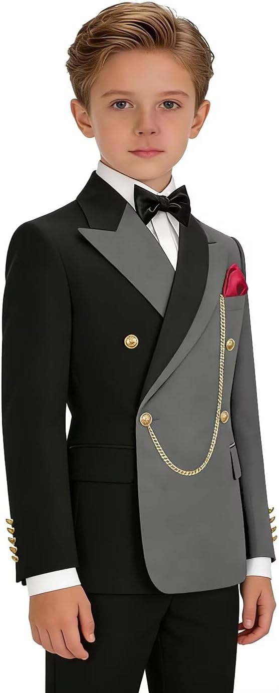 Boy's 2 Piece Tuxedo Kids Formal Suit for Wedding Prom Graduation Ring Bearer Flower Boy Slim Fit Tux Formal Outfit