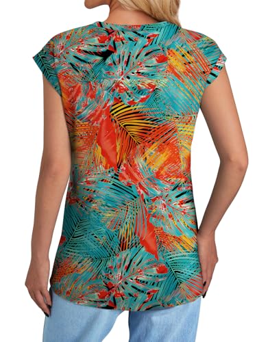NORACORA Womens Spring Summer Floral Print Blouse Lightweight Cap Sleeve Shirts Dressy Casual Tunic Tshirts Shirts for Women Trendy Tropical Vacation Outfits Tropical Leaves XL — view 6