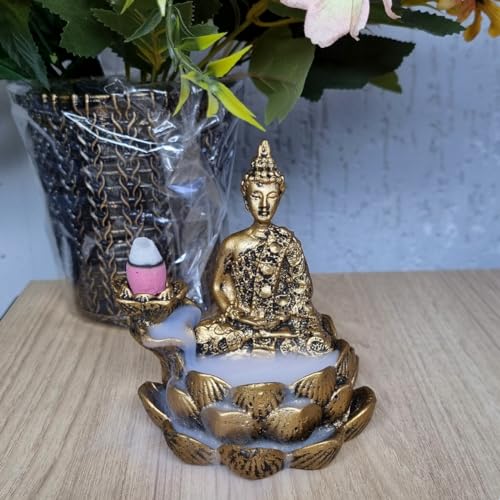 Incensário cascata e vareta buda na flor de lotús backflow fumaça invertida