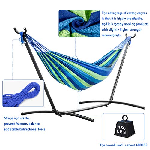 Vnewone Hammock with Stand 2 Person Heavy Duty Portable Hammock Stand with 9 FT Space Saving Steel Stand Portable Carrying Case Weather-Resistant Finish for Outdoor or Indoor Patio Backyard Garden