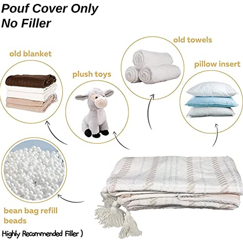 Blue Page SQ1075-BEIGE-45X45X40 Boho Neutral Decorative Square Unstuffed Pouf thumb #1