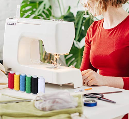 Lemonfilter Sewing Machine Thread 60 Colour 250 Yards Each Spool Polyester Thread Kit with 10 Sewing Needles, 2 Needle Threader, Yarn Scissors, Stripper and Pearl Needle for Hand or Machine Sewing