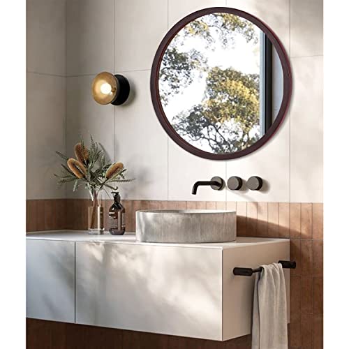 Jjuuyou Circle Wall Mirror 20 Inch Round Wall Mounted Antique Mirror For Bathroom Wood Frame Walnut Brown Mirror For Living Room, Bedroom, Washroom, Dorm #TOP3