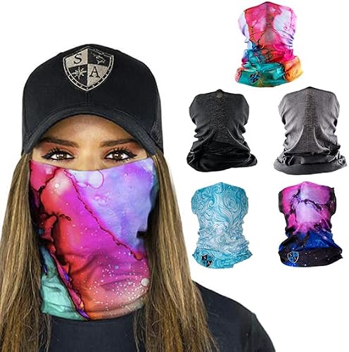 S A Company 5-Pack UV Face Shield | UV 30+ Multipurpose Neck Gaiter Balaclava for Adults (All Time)