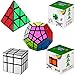 Produktbild EASEHOME Zauberwürfel 5 Pack Megaminx + Pyraminx + Spiegel + 2x2x2 + 4x4x4 mit Geschenkbox, Speed Magic Puzzle Cube Zauber Würfel PVC Aufkleber für Kinder und Erwachsene
