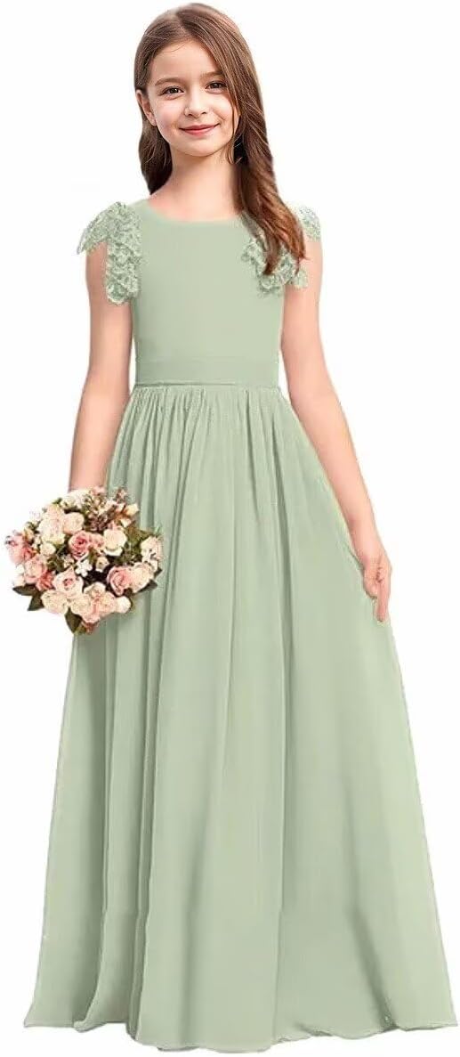 Chiffon Junior Bridesmaid Dress Lace Flower Girl Dresses for Wedding Princess Pageant Ball Gown Dress for Girls