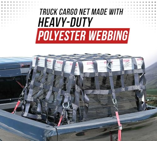 Mytee Products 6' x 8' Heavy Duty Cargo Net for Pickup Truck Bed with D Rings Tie Down Fittings - Durable Truck Bed Cargo Net with 6 Cam Buckle Tie Down Straps for Adjusment by Mytee Products - Used condition - Image 4