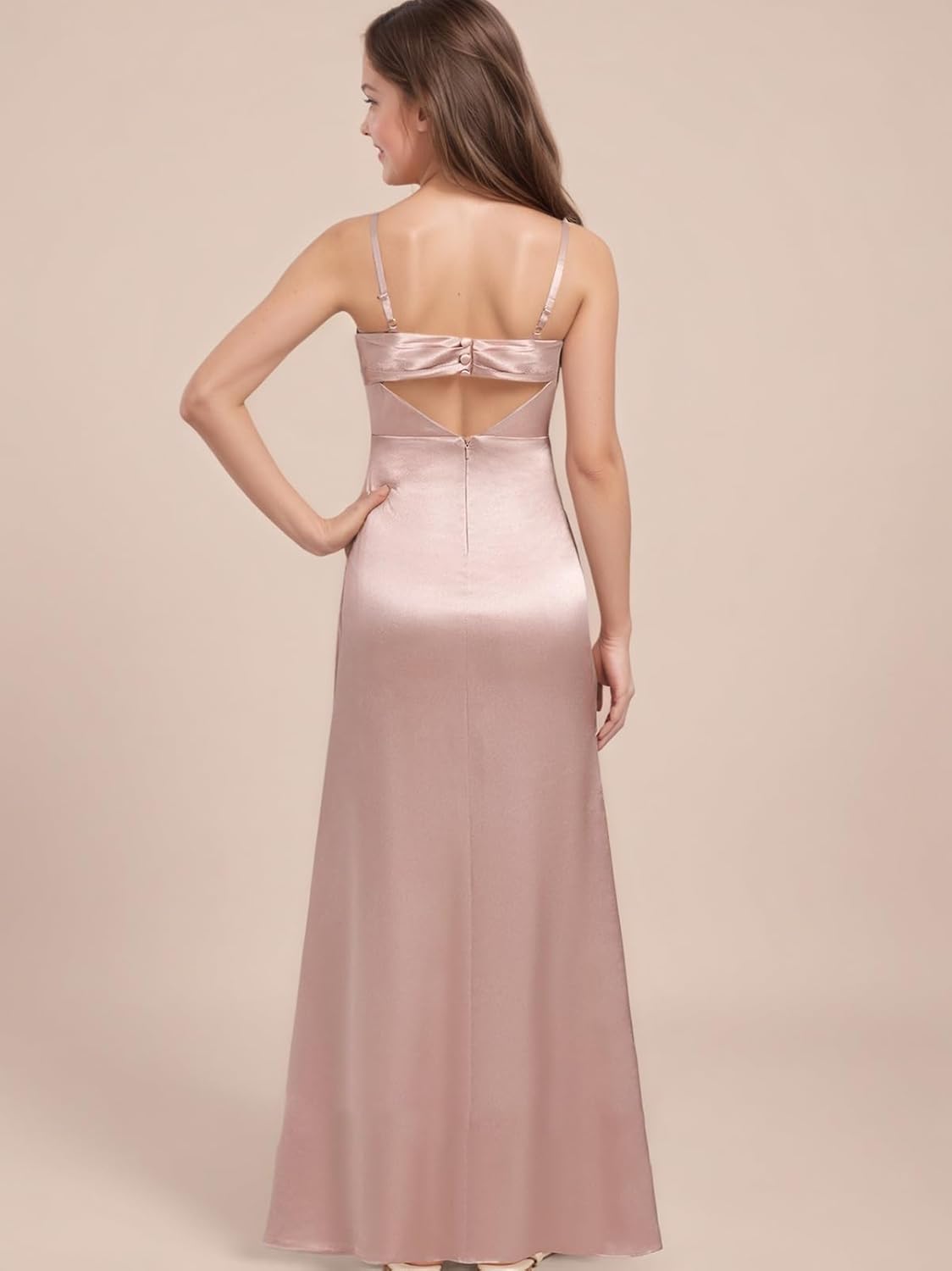 Silk Satin Junior Bridesmaid Dresses for Wedding A-Line Straps Pleated Sleeveless Long Flower Girl Dress - Image 2