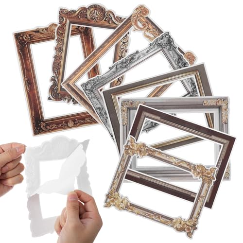 WEKADRIN Lot de 8 Autocollants Muraux pour Cadres Photo Vintage en PVC Décorations Murales Amovibles pour Salon et Chambre Stickers Créatifs et Résistants...