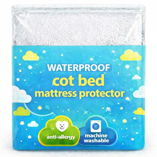 Sheet Story Cot Bed Mattress Protector Waterproof - 140x70cm Size - Hypoallergenic Super Soft Terry Bamboo Fabric - Mattress Protector Cot Bed - White