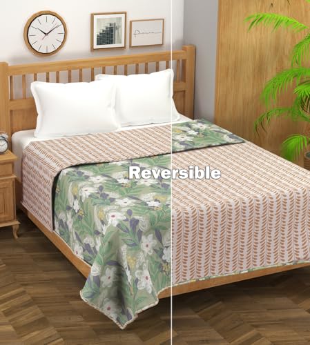 Image of Amazon Brand - Umi Blanket for Single Bed, 120 GSM Microfiber 2 Layered Quilted Dohar, Soft Lightweight Reversible Printed AC Blanket Single Bed for All Season (Beige, 152 x 225 cm)