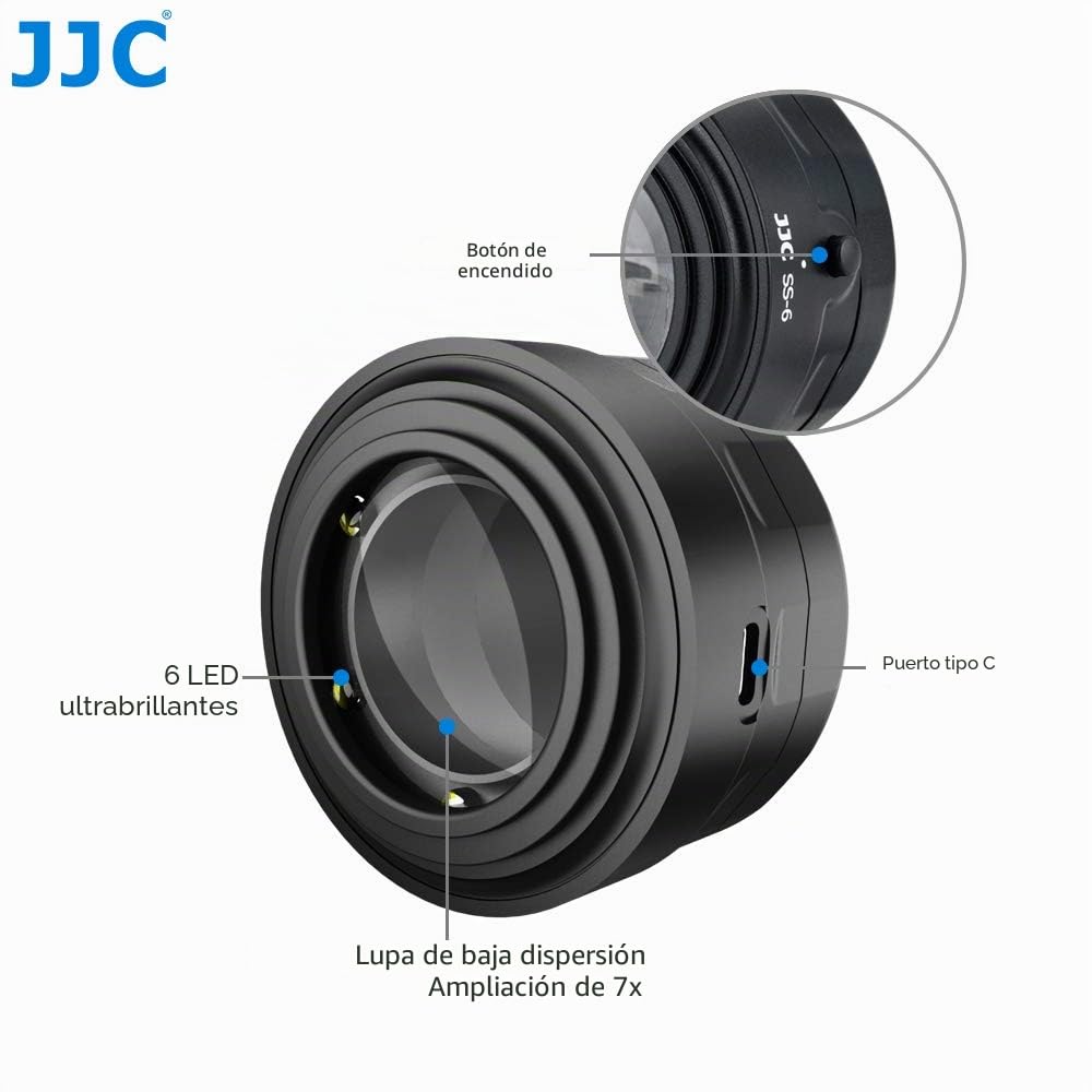JJC Lupa del Sensor con Aumento de 7X y LED Ultrabrillantes para Cámaras DSLR/Mirrorless