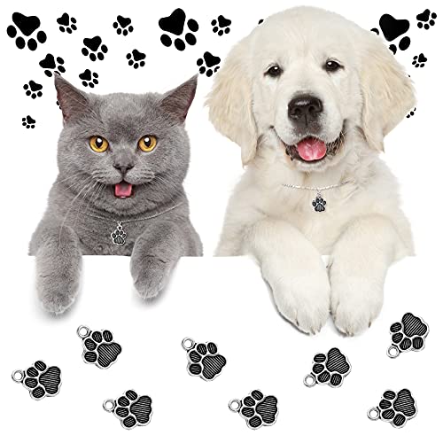 Junkin 120 Pieces Cat Paw Charms Animal Footprint Pendants Metal Puppy Prints Charms For Jewelry Making Diy Necklace Bracelet (Antique Silver, Cat Paw) #TOP2