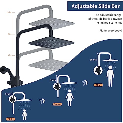 Vxv Rain Shower Head Combo, 8'' High Pressure Rainfall Shower Head With 5 Function Handheld Shower Spray, Dual Shower Head Combo With Adjustable Slide Bar, Luxury Matte Black #TOP1