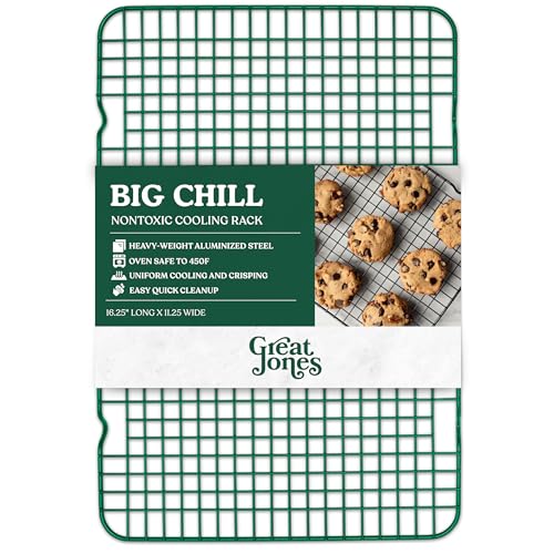 Great Jones Big Chill Wire Cooling Rack (Broccoli) – 16.9' × 11.4' Heavy-Weight Aluminized Steel,Nonstick Baking Rack – Oven Safe 450 °F, Bacon & Cookie Cooling Rack – Fits Half Sheet Pans