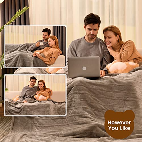 Image of Bearhug Electric Blanket Twin Size, 90F-108F Fast Heating Throw with 10 Heat Levels & 1-12H Auto Shut-Off, Machine Washable Soft Velvet and Sherpa Heated Blanket for Bed or Couch, Taupe