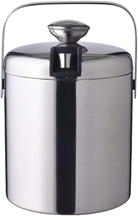 Ice Bucket with Tongs,Stainless Steel - 1.3 Liter Double Walled Insulated with Airtight Leak Resistant Lid and Carrying Handle – Mirror Polish Finish.