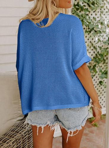 Image of Dokotoo Womens Floral Fashion Summer Tops 2026 Short Sleeve Crochet Sweaters Swimsuit Cover Ups Lightweight Knit Pullover